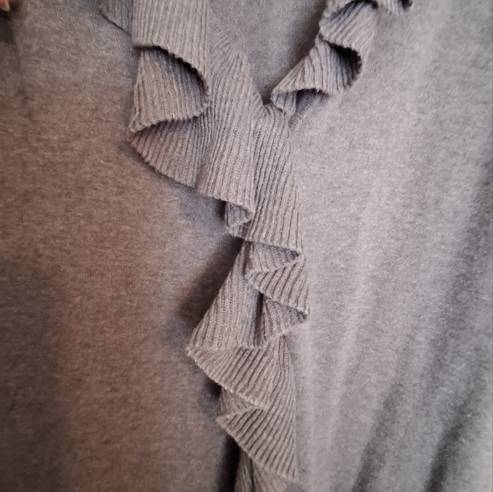 New Directions Long, Ruffled, Buttoned Cardigan - Picture 8 of 11